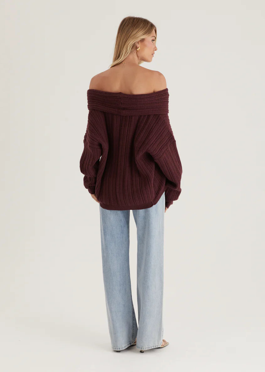 Shiloh Off Shoulder Sweater - Wine