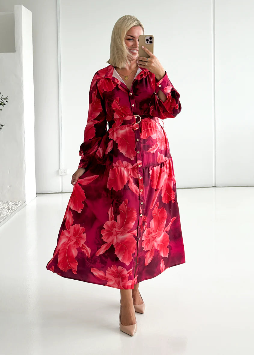 Marisa Maxi Dress - Red Floral