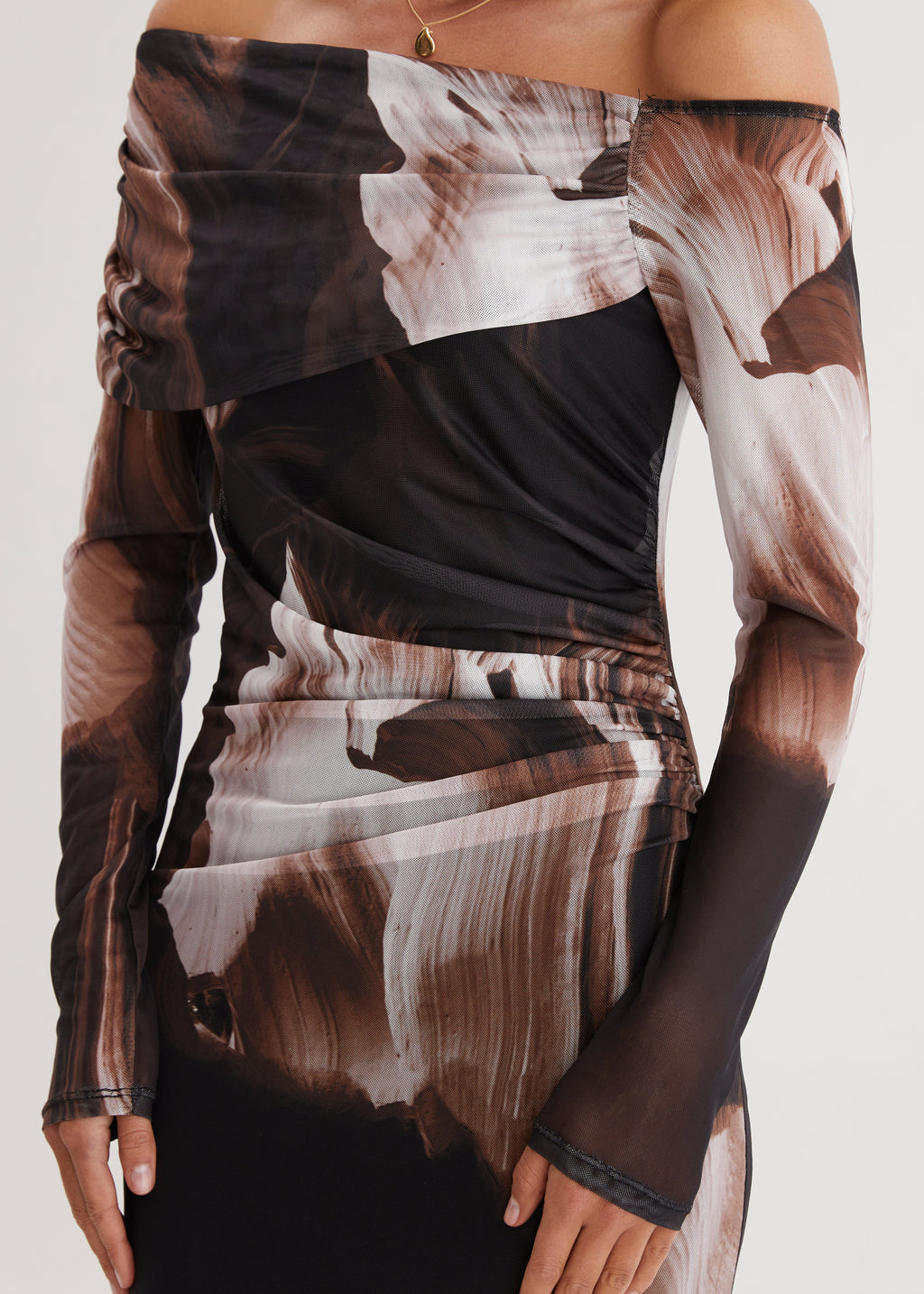 Nix Off Shoulder Maxi Dress - Choc Swirl