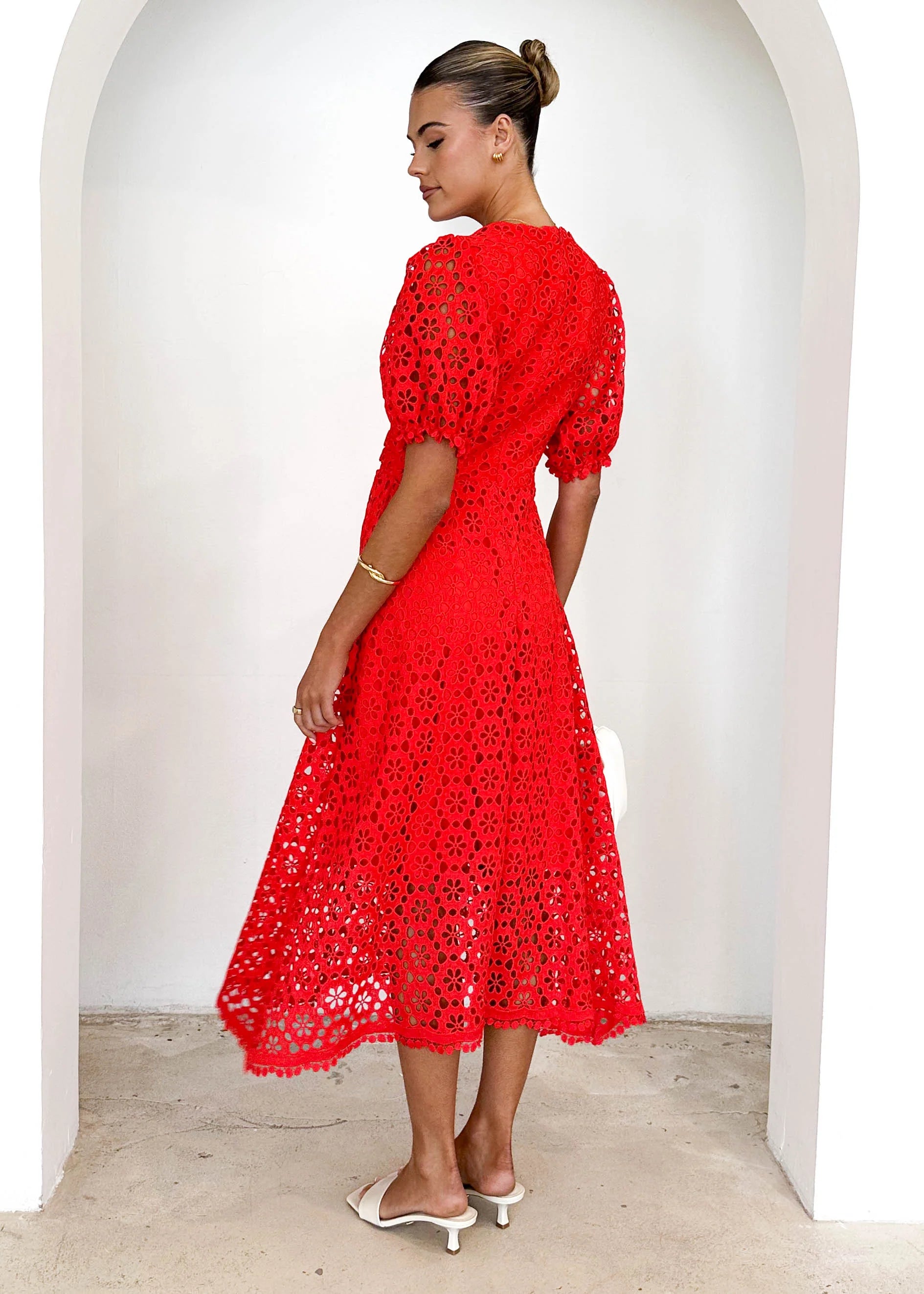 Jahra Lace Midi Dress - Red