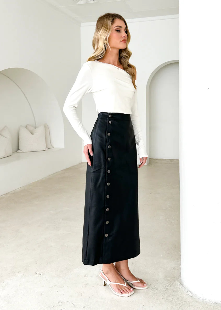 Tretra PU Maxi Skirt - Black