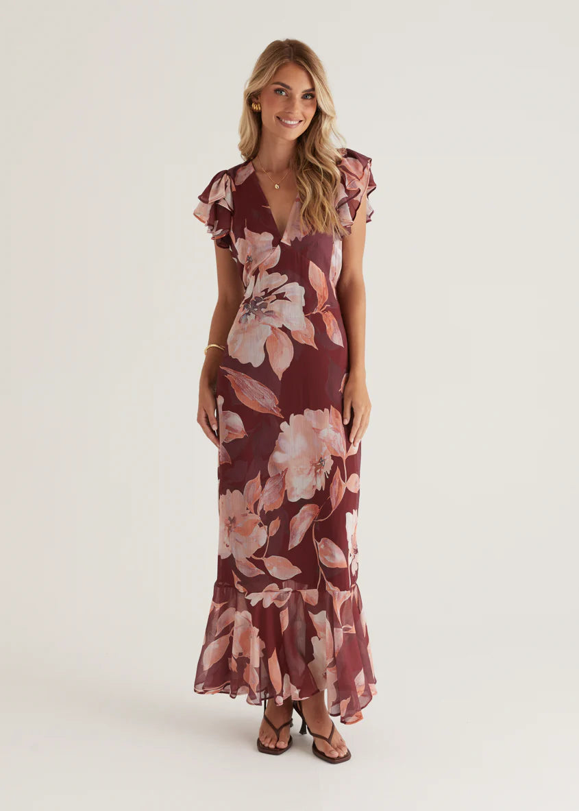 Rhapsody Maxi Dress - Burgundy Floral
