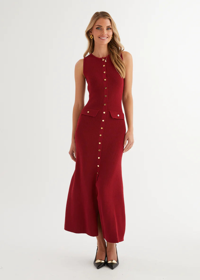 Tully Knit Midi Dress - Wine