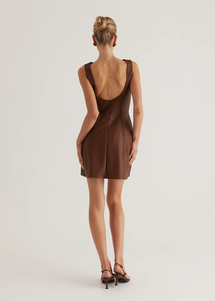 Nirvana PU Dress - Brown