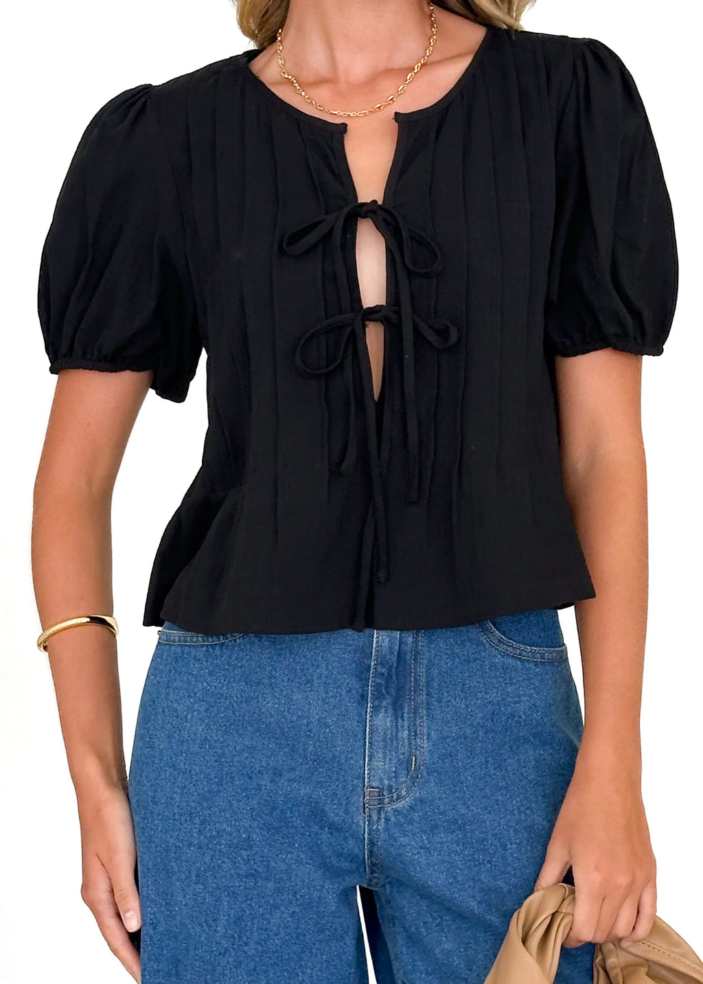 Shalia Pleated Top - Black