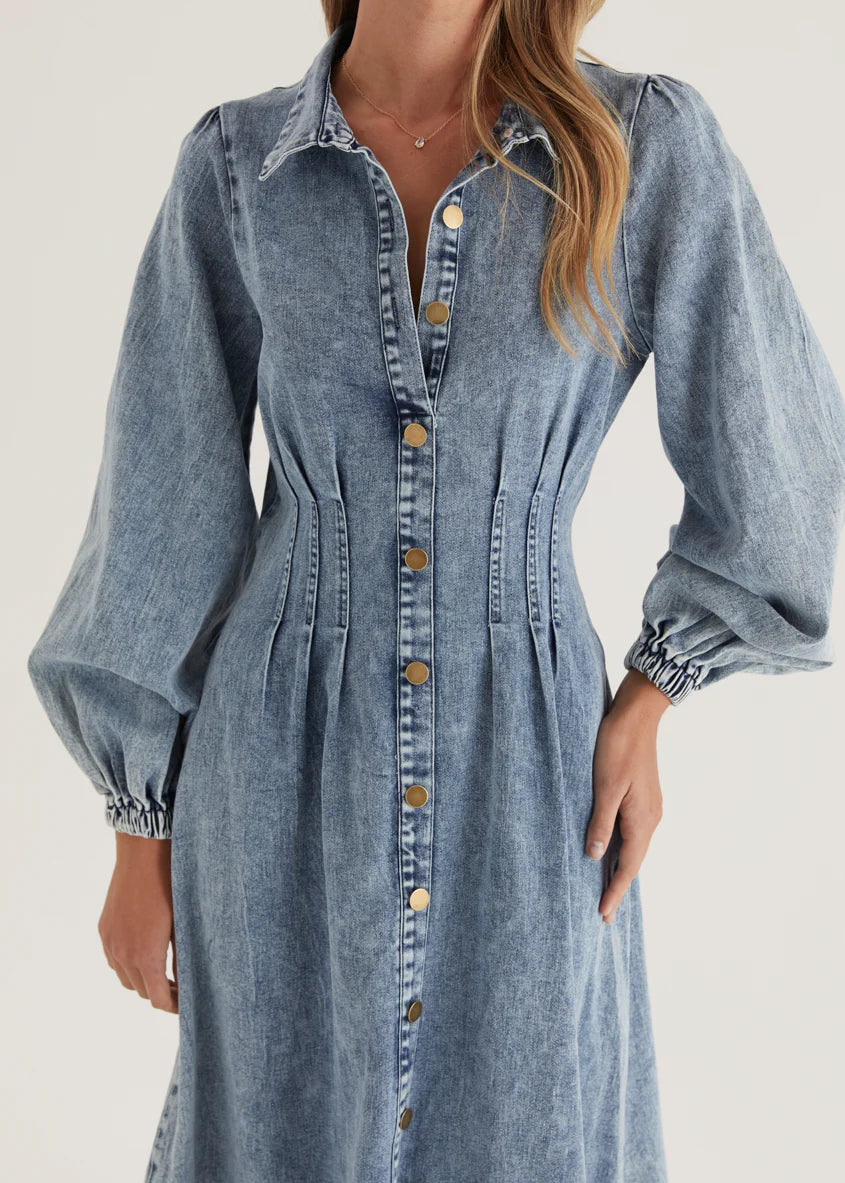 Karliat Denim Maxi Dress - Mid Blue