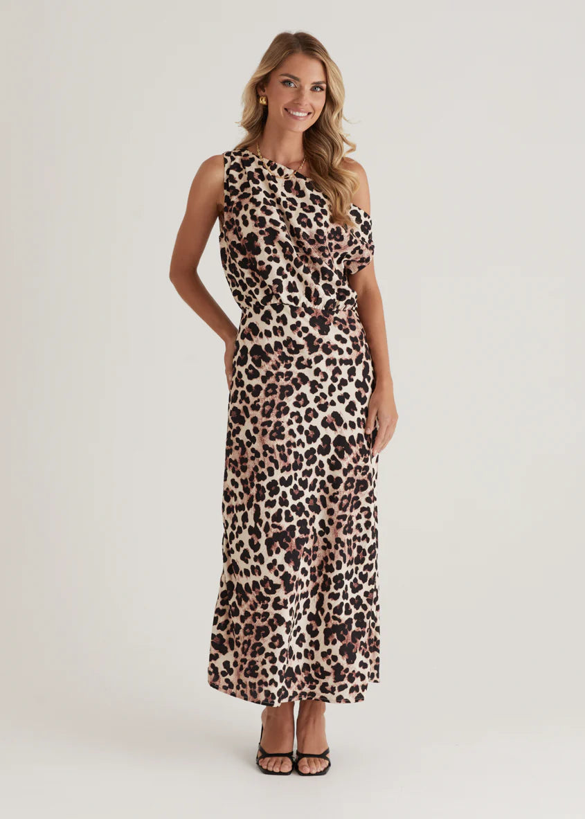 Banksy One Shoulder Maxi Dress - Leopard