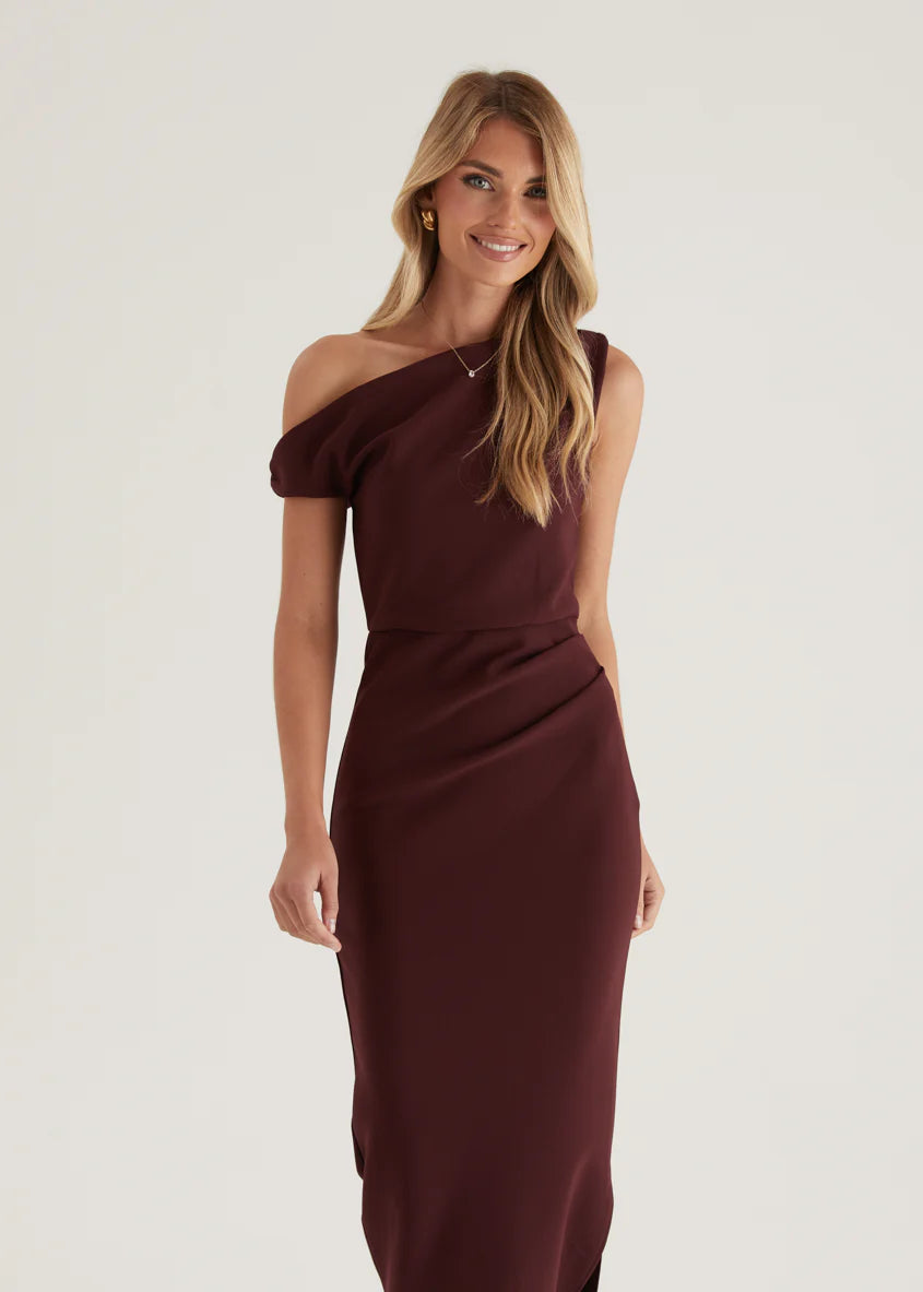 Java Off Shoulder Midi Dress - Mulberry