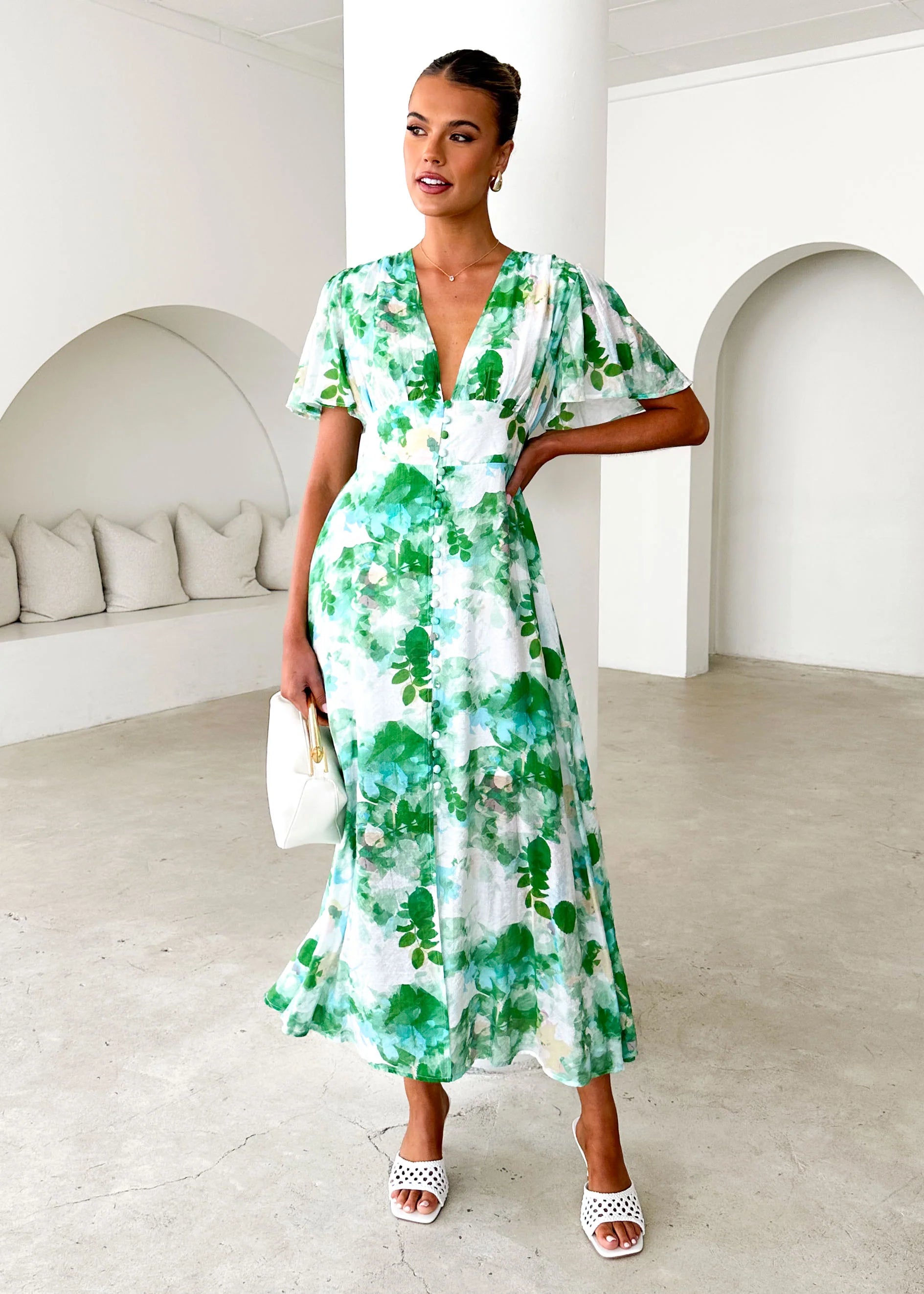 Zazu Maxi Dress - Green Abstract