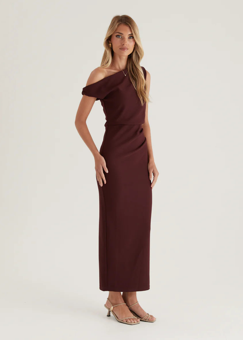 Java Off Shoulder Midi Dress - Mulberry