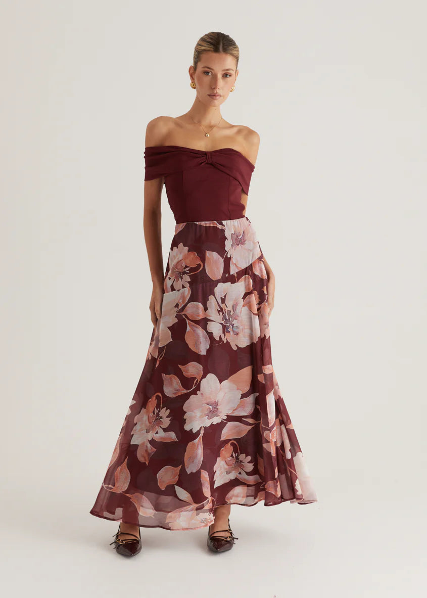 Tatum Maxi Skirt - Burgundy Floral