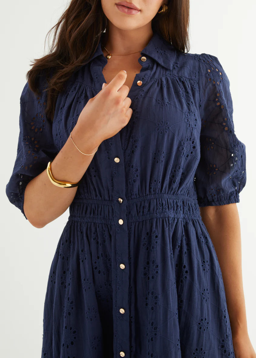 Eryn Midi Dress - Navy Anglaise
