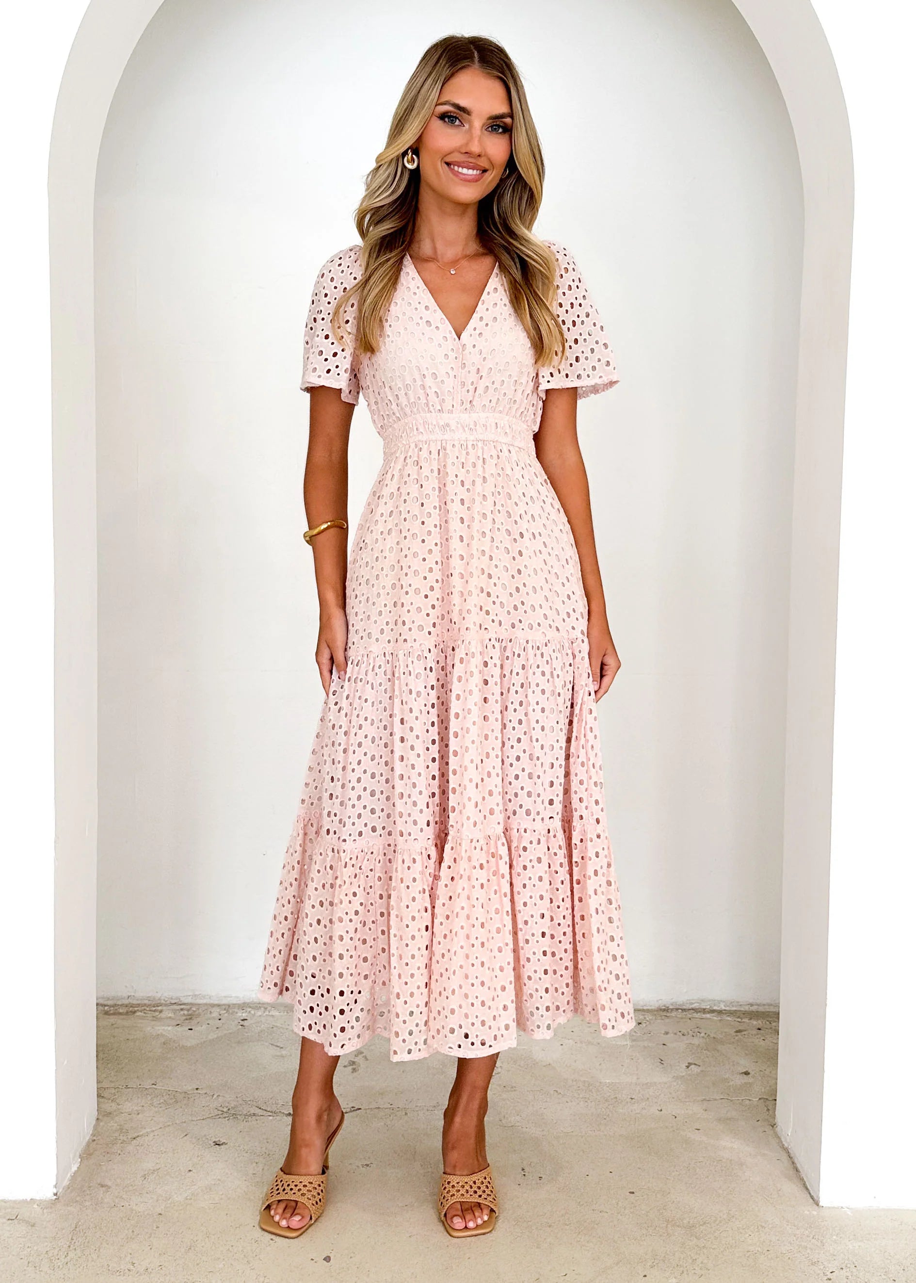Pia Maxi Dress - Baby Pink Anglaise