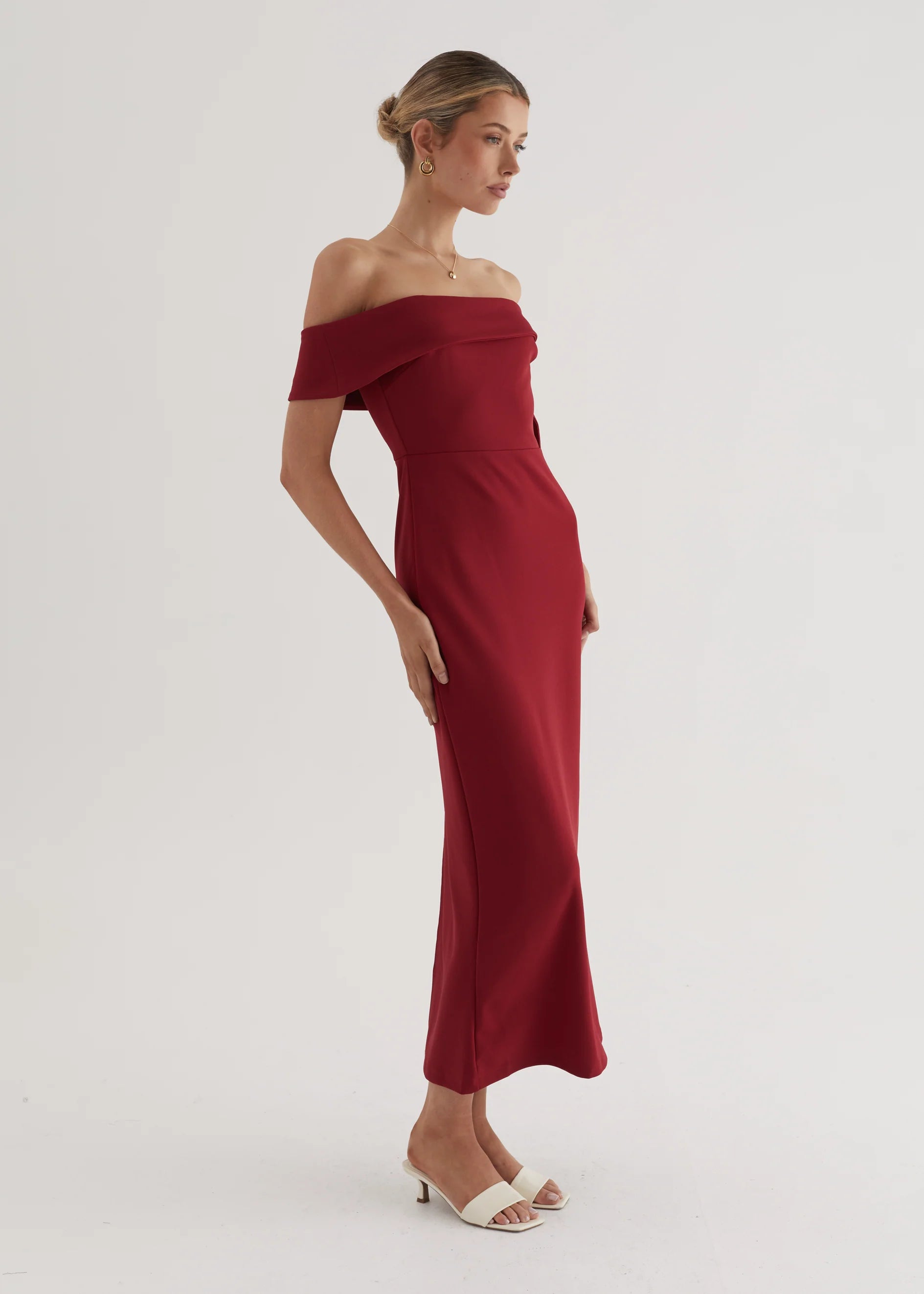 Renia Off Shoulder Maxi Dress - Cherry