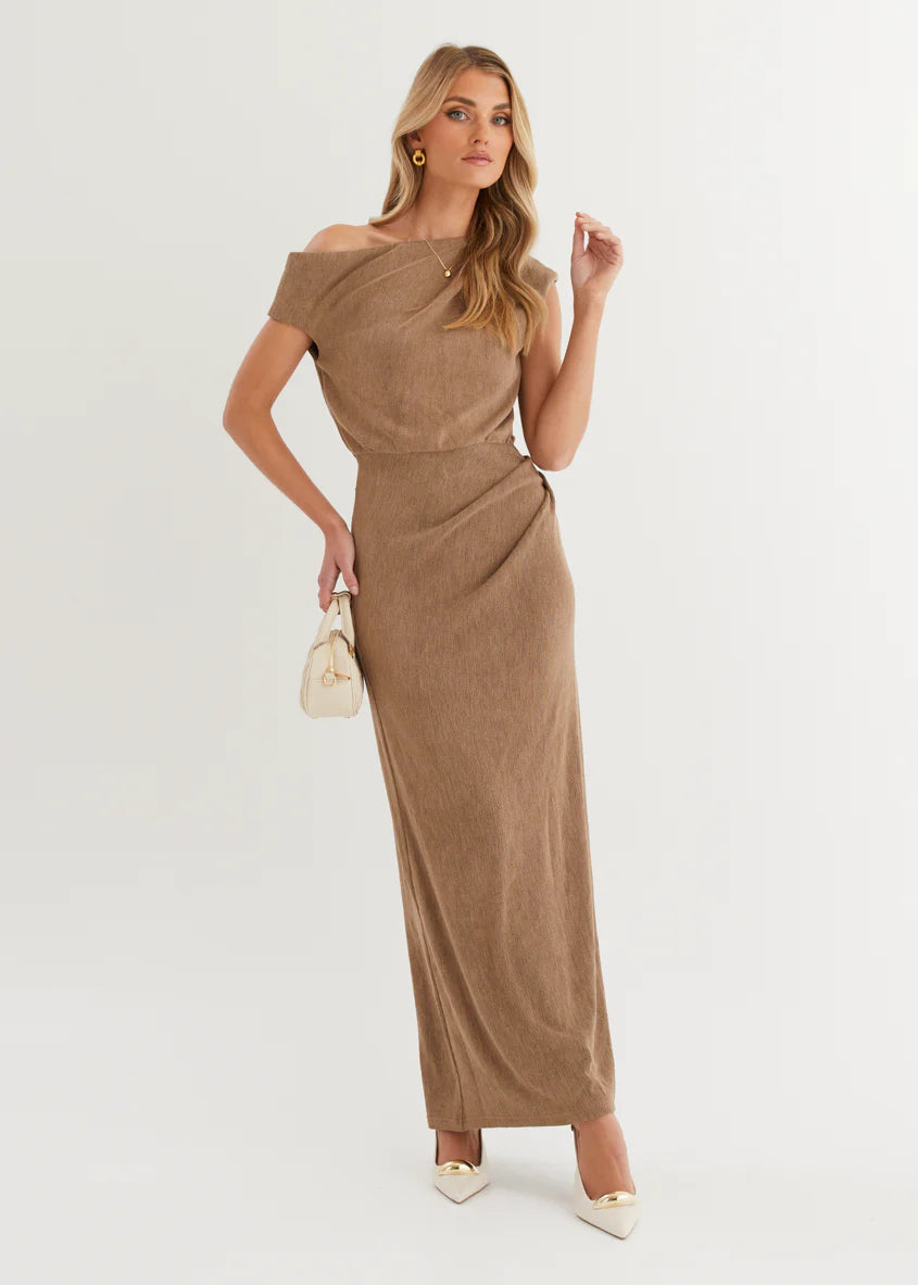 Tarni One Shoulder Maxi Dress - Chocolate