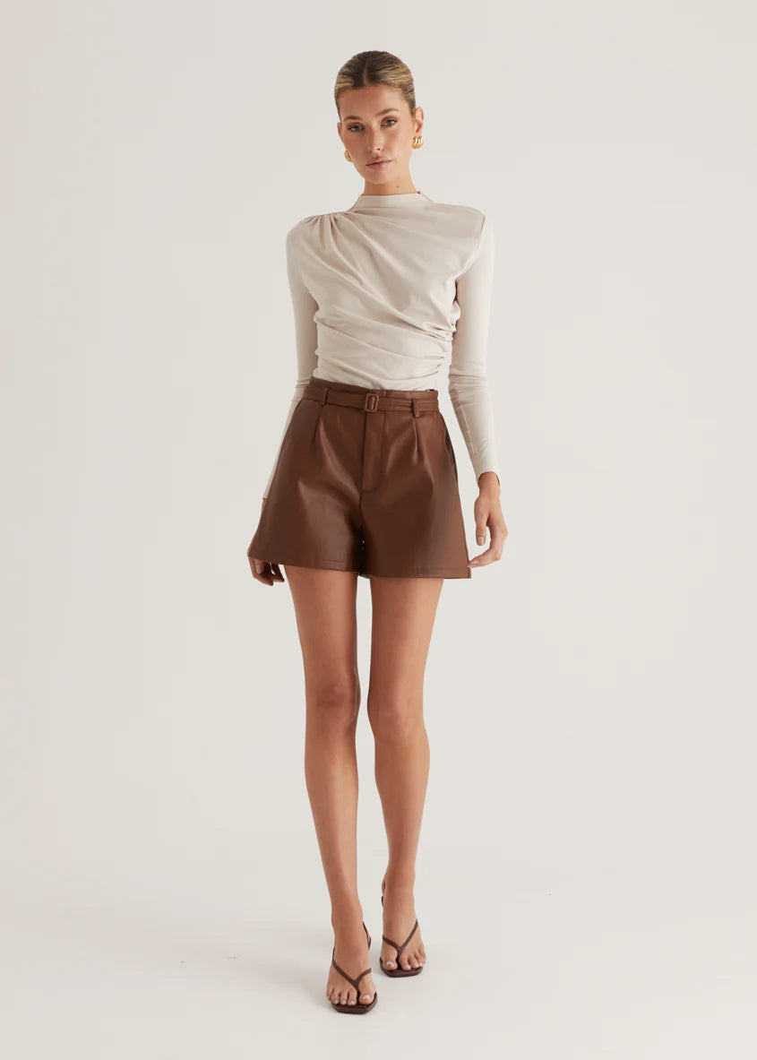 Liberty PU Shorts - Brown