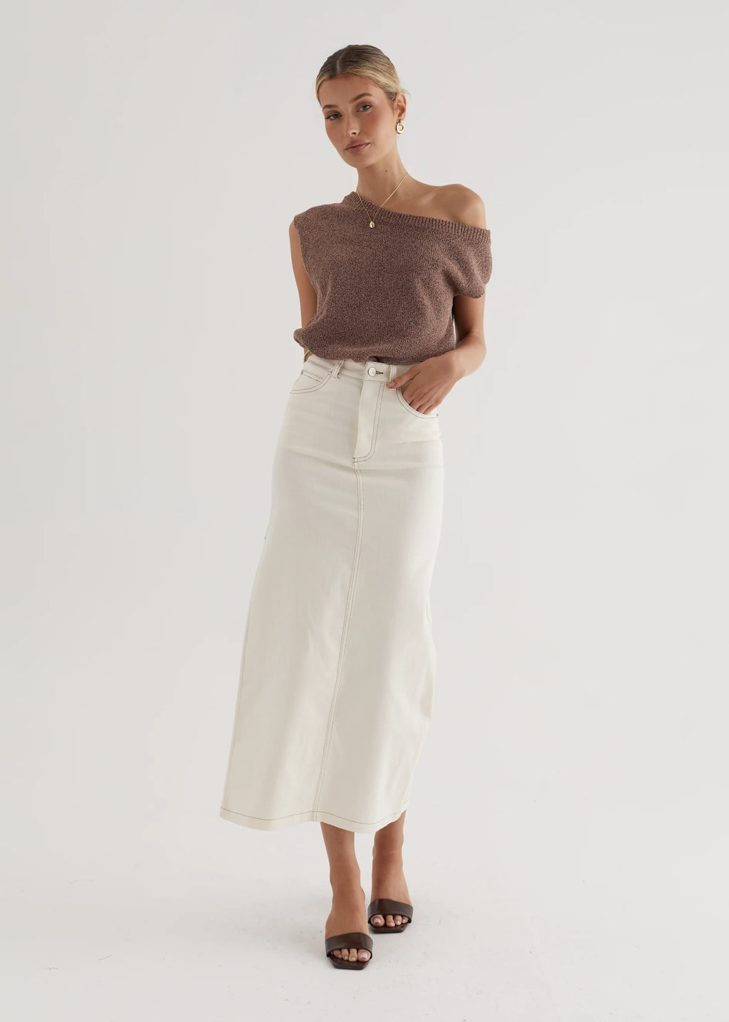 Kaylyn Denim Maxi Skirt - Off White