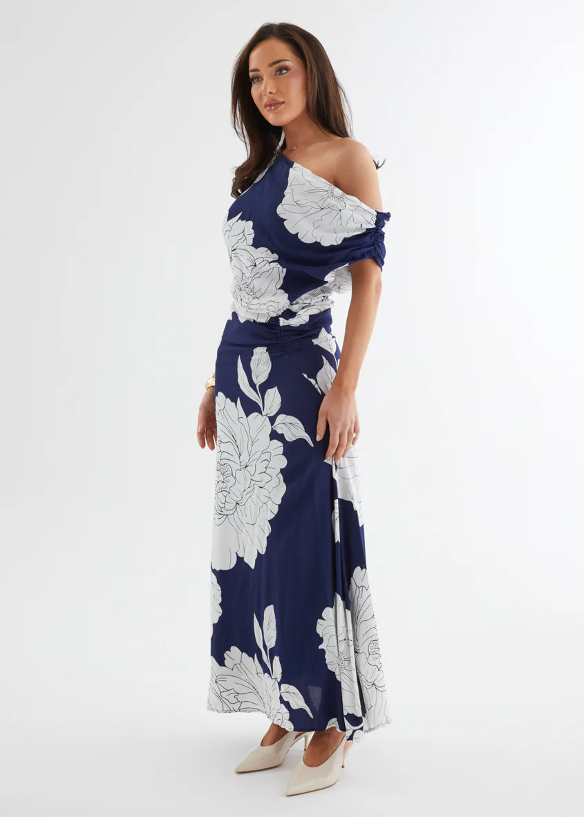 Aida Drop Shoulder Maxi Dress - Navy Bloom