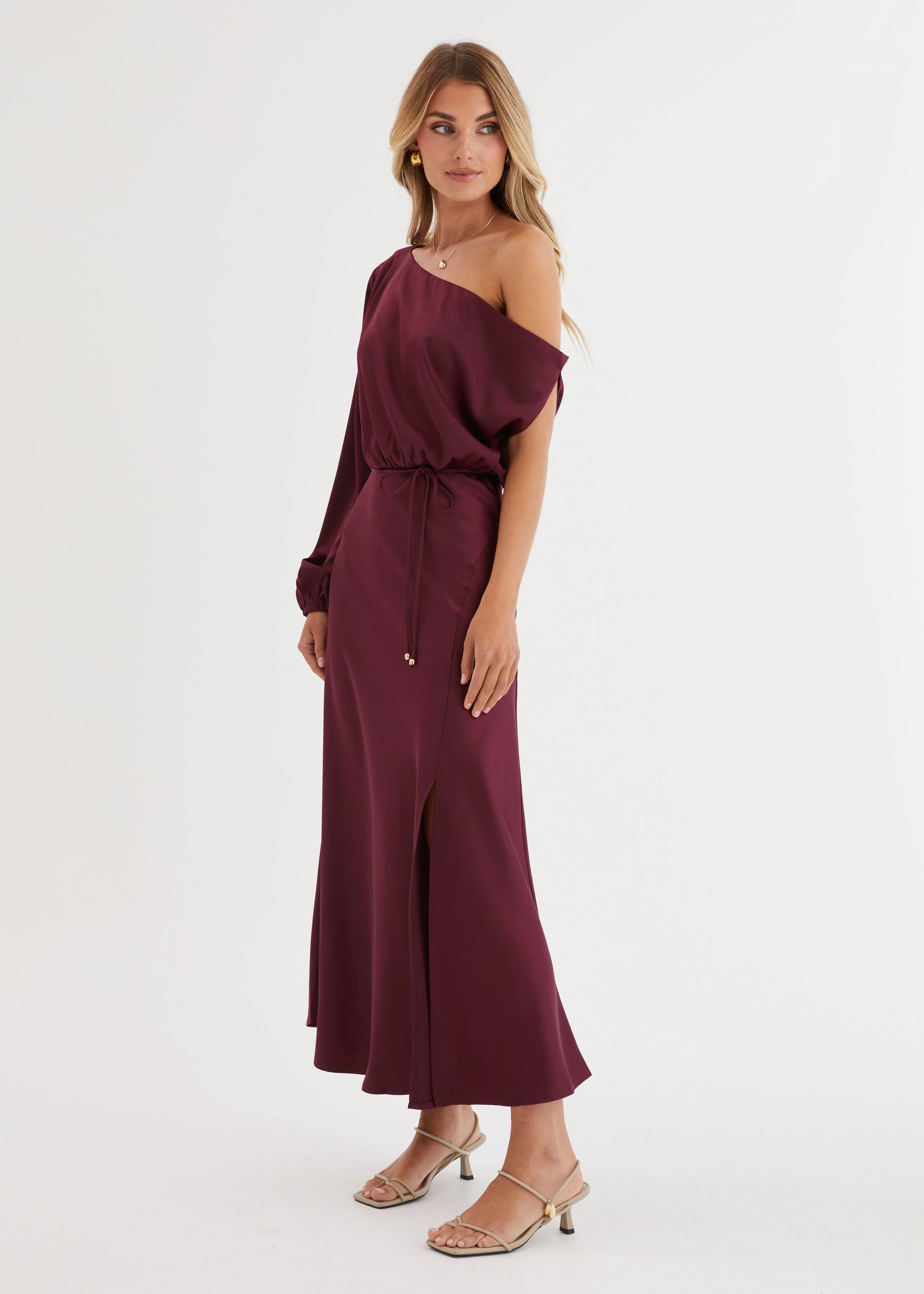 Skylah Drop Shoulder Midi Dress - Wine