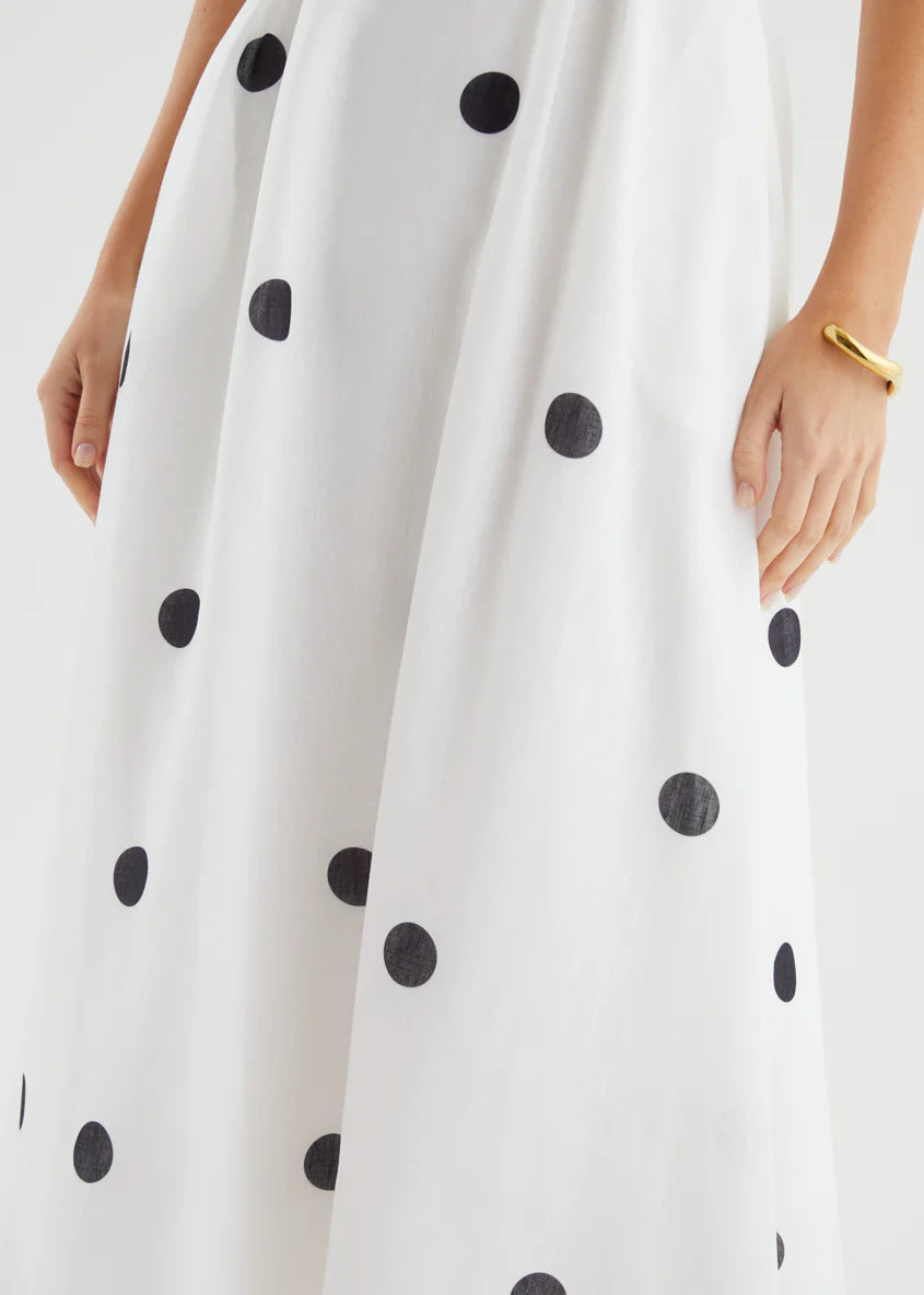 Charlee Strapless Midi Dress - White Polka