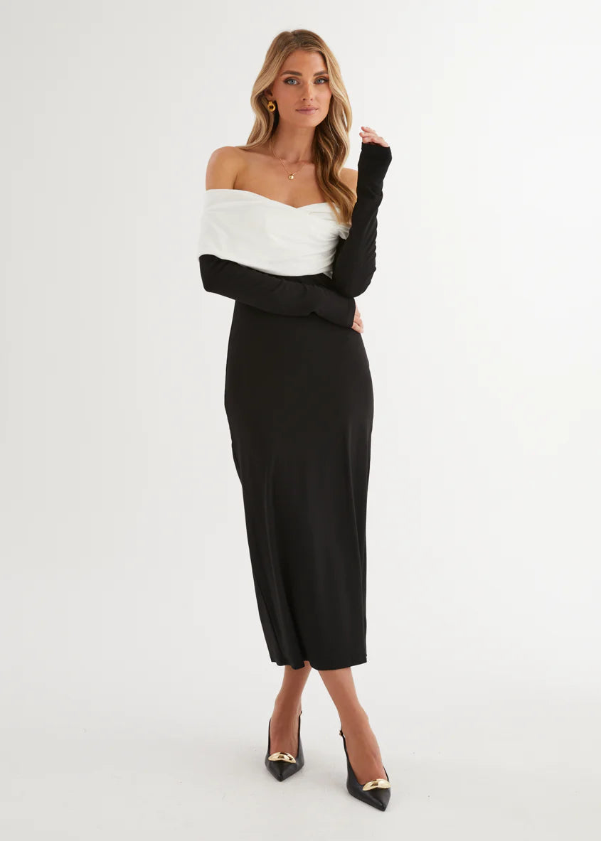 Revolver Off Shoulder Maxi Dress - Black Splice