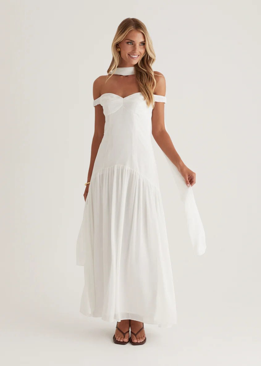 Kirah Off Shoulder Maxi Dress - Off White