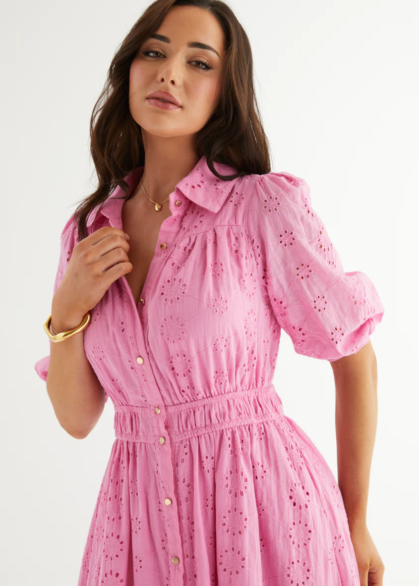 Eryn Midi Dress - Pink Anglaise