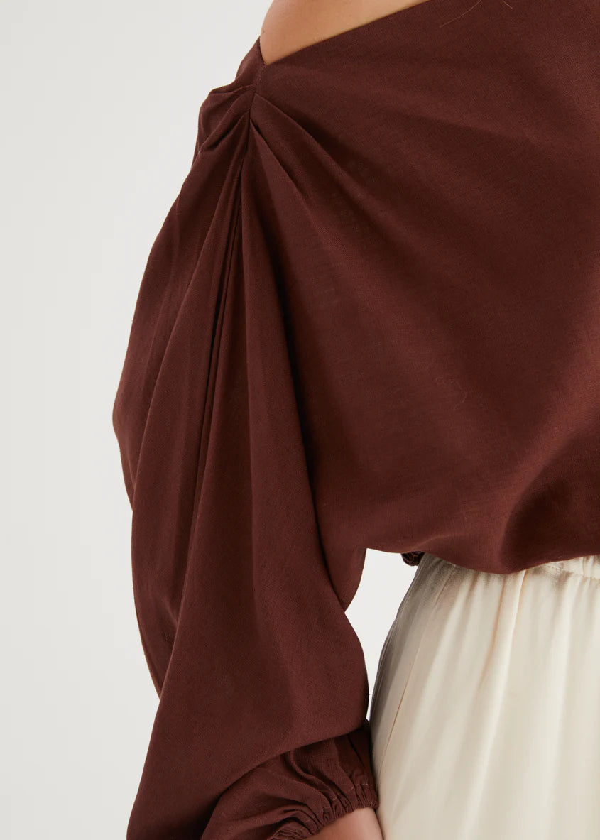 Marlowe Drop Shoulder Top - Chocolate