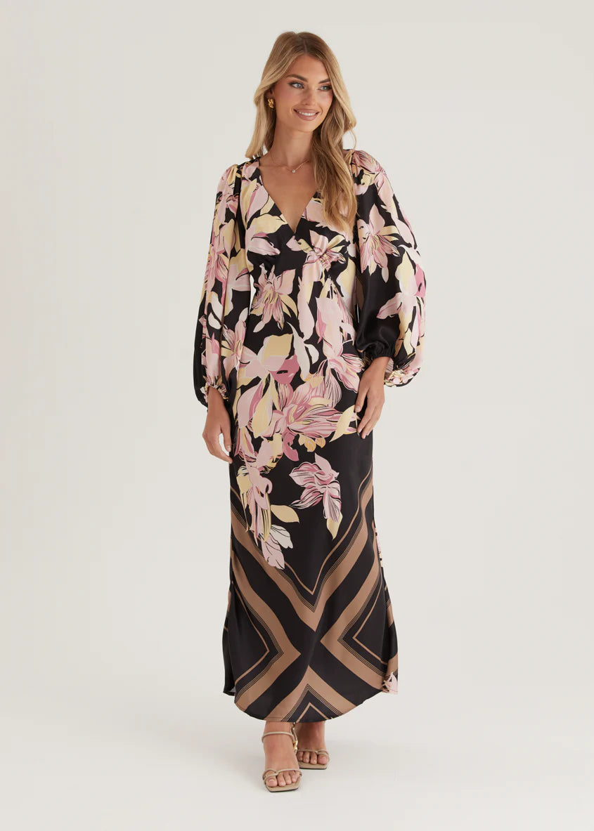 Stetha Maxi Dress - Black Floral