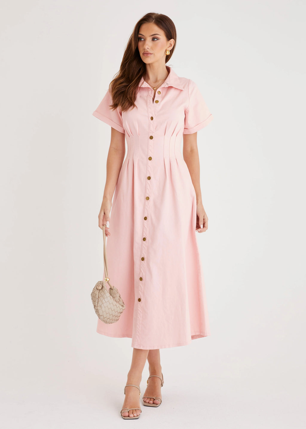 Annika Denim Midi Dress - Pink
