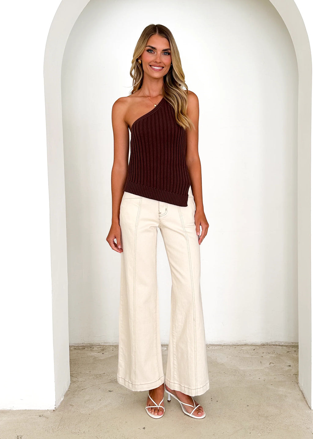 Natalee One Shoulder Knit Top - Chocolate