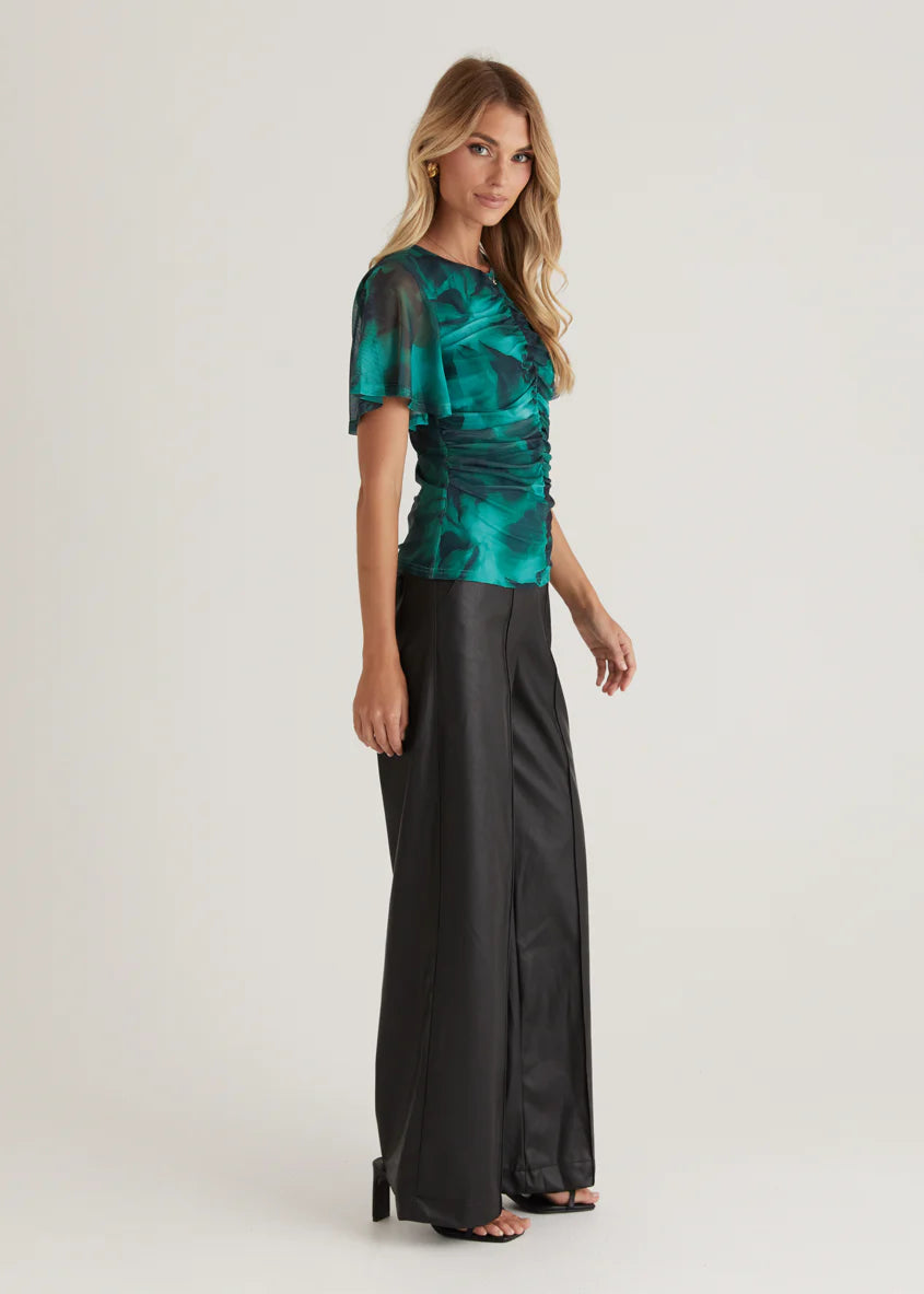 Joey Mesh Top - Emerald Watercolour