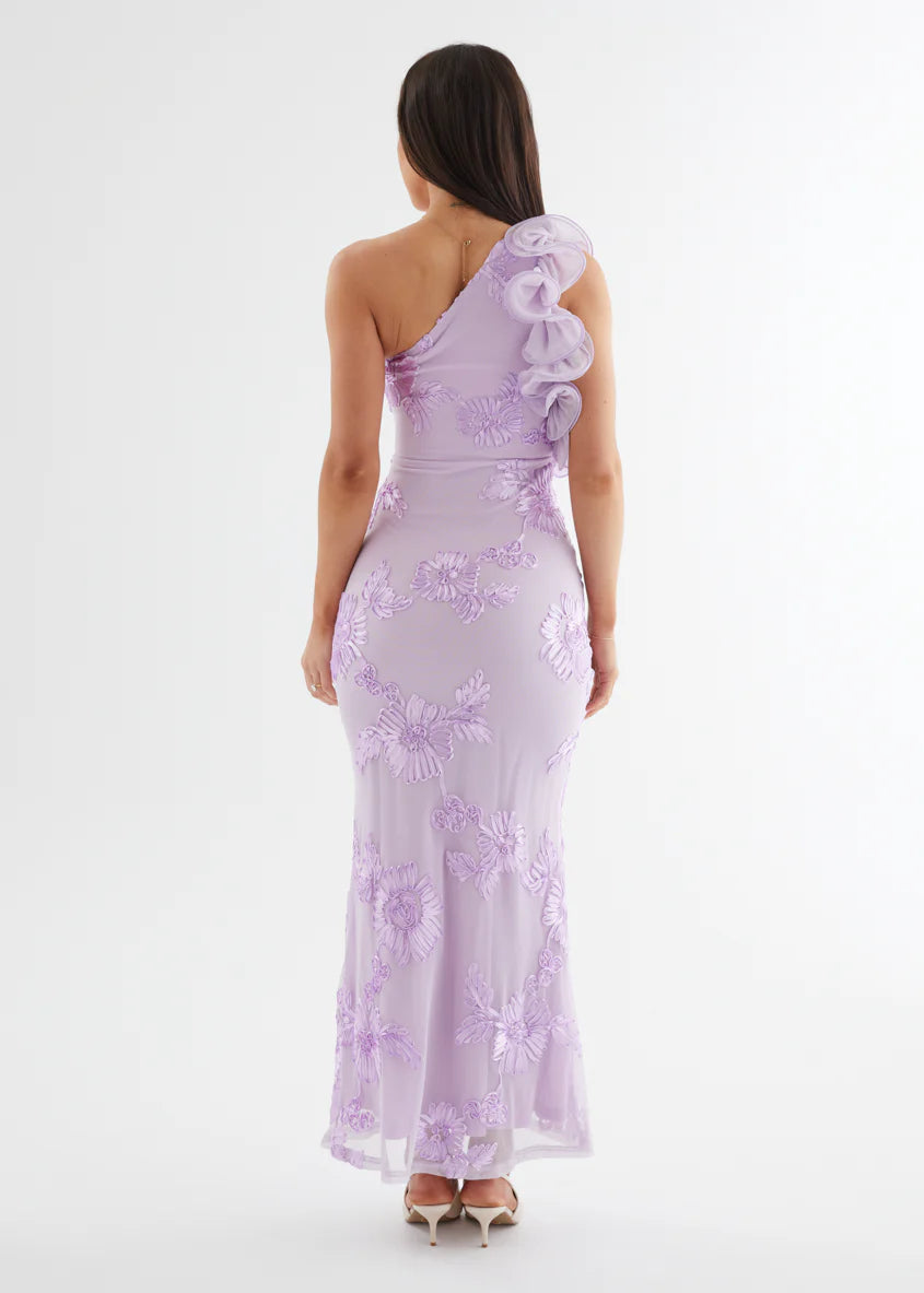 Taysia One Shoulder Mesh Maxi Dress - Lilac