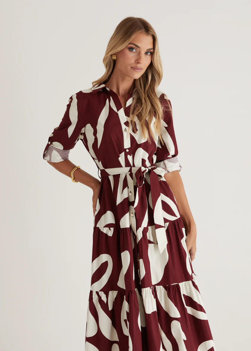 Maybelle Midi Dress - Burgundy Leaf