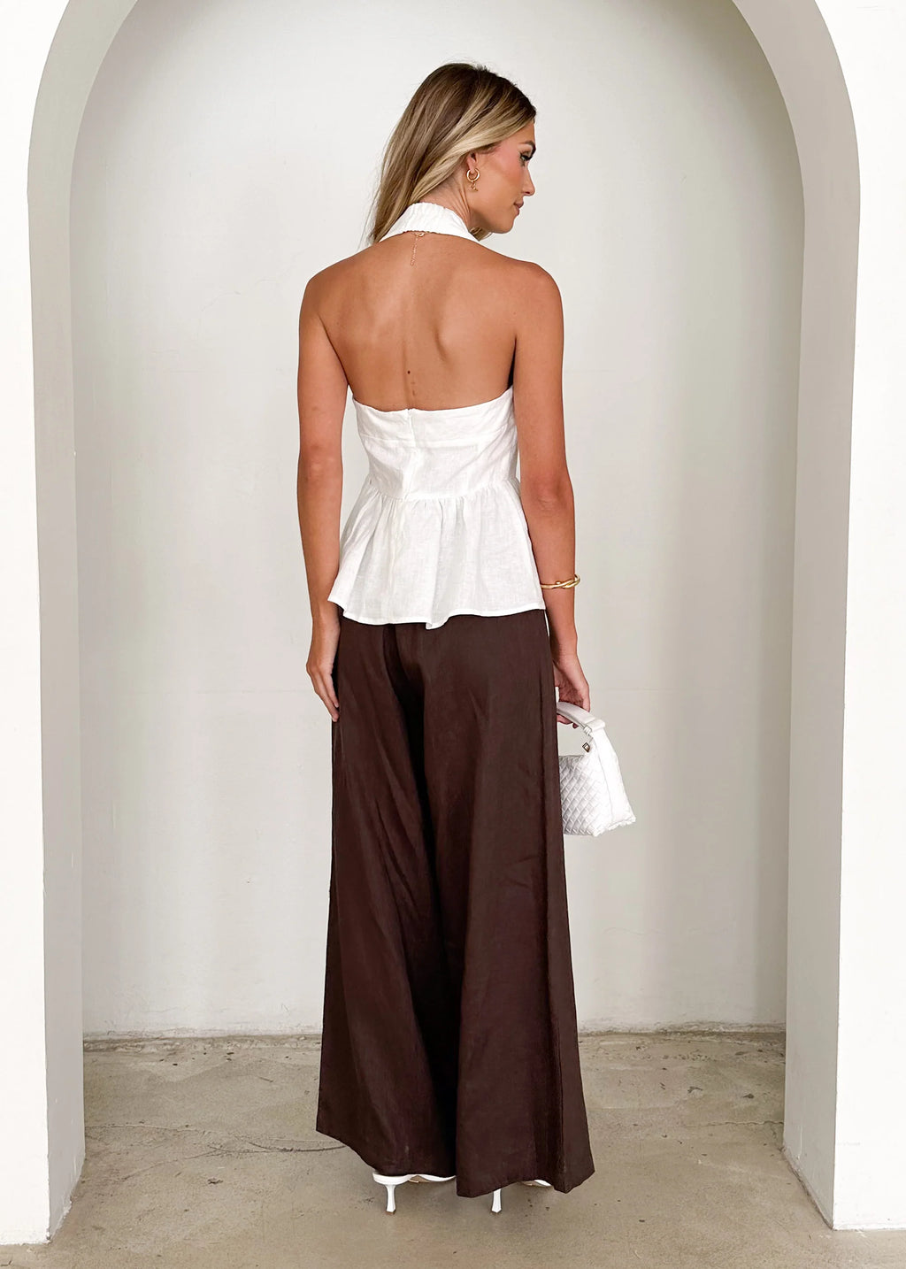 Lilou Halter Linen Top - Off White