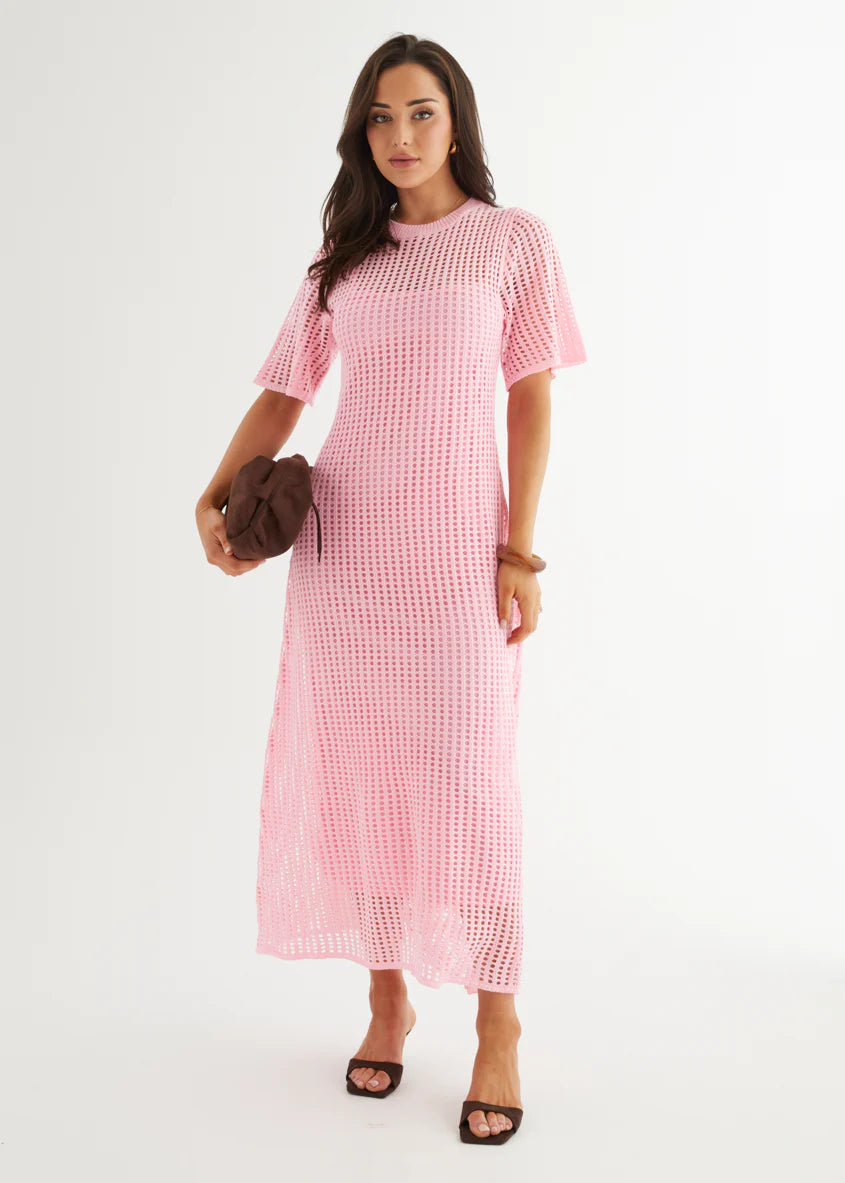 Vivvy Crochet Maxi Dress - Pink