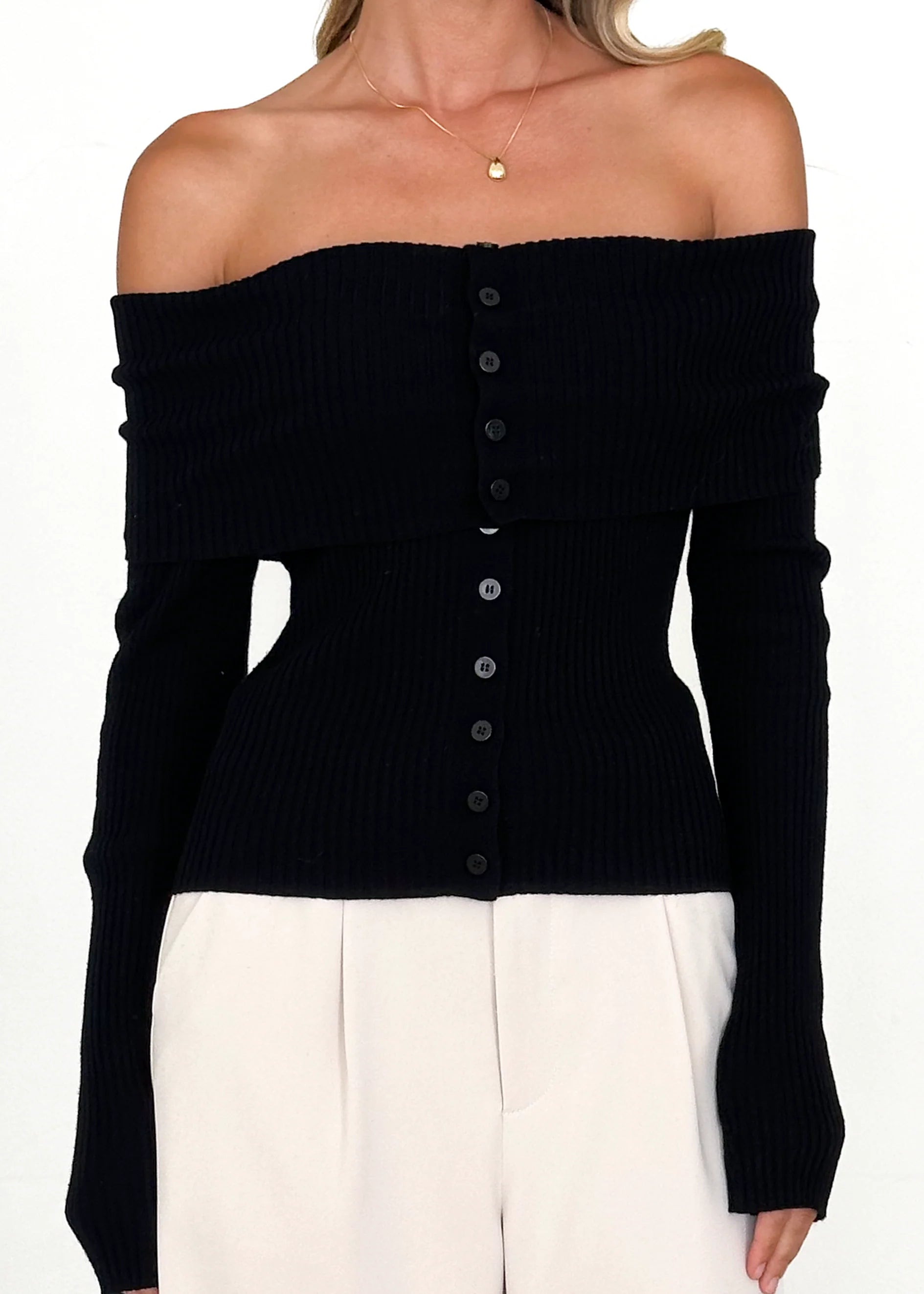 Talulah Off Shoulder Knit Top - Black