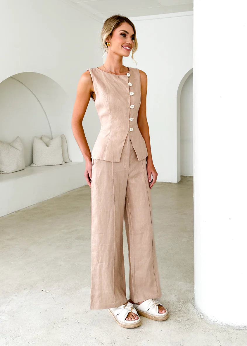 Thalia Linen Pants - Taupe