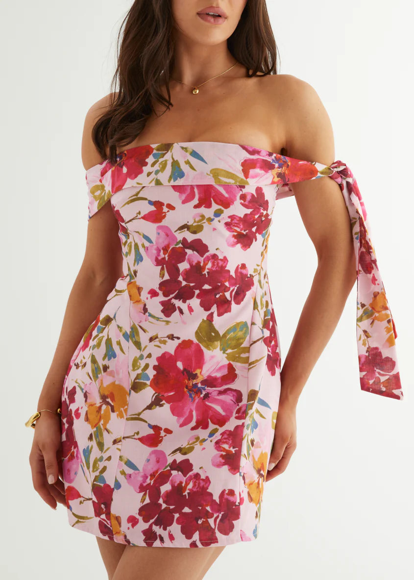 Maliya Off Shoulder Dress - Pink Blossom