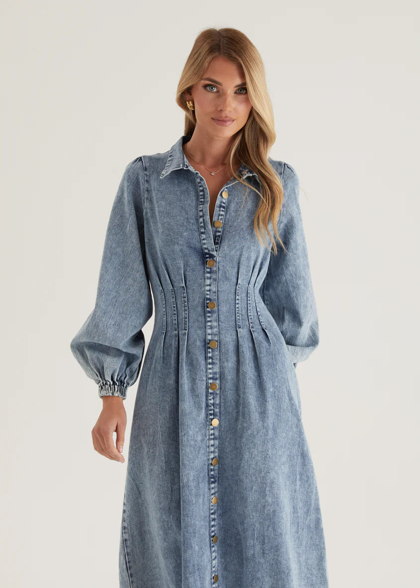 Karliat Denim Maxi Dress - Mid Blue