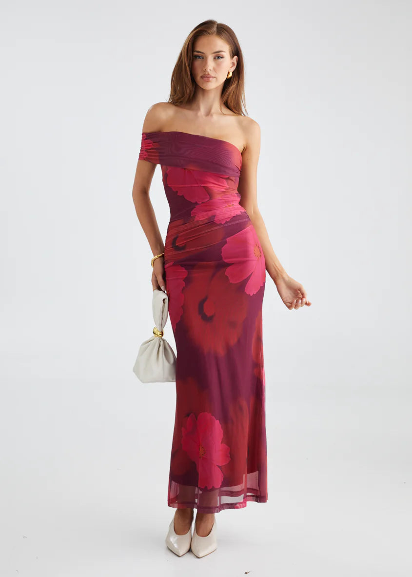 Allina Mesh Maxi Dress - Plum Floral