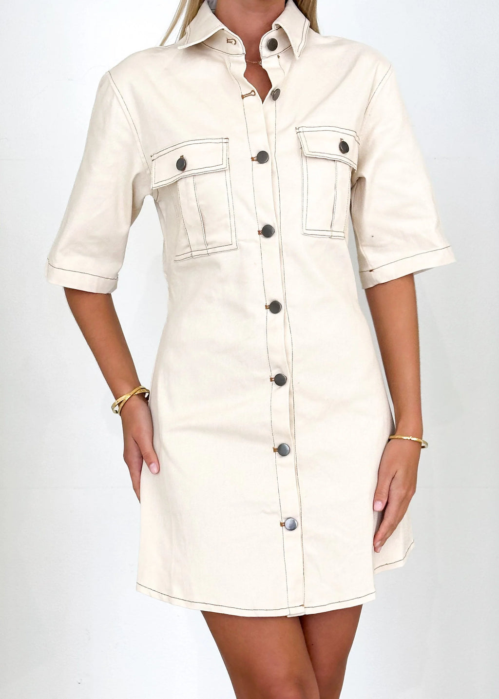 Derdoll Denim Dress - Beige