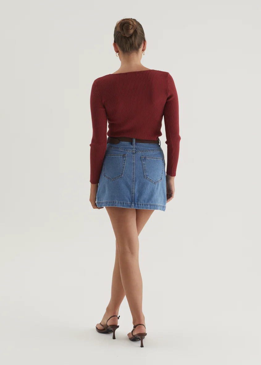 Sabine Denim Skirt - Mid Blue