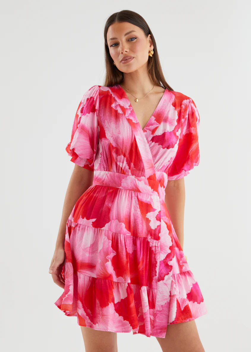 Emely Wrap Dress - Strawberry Abstract