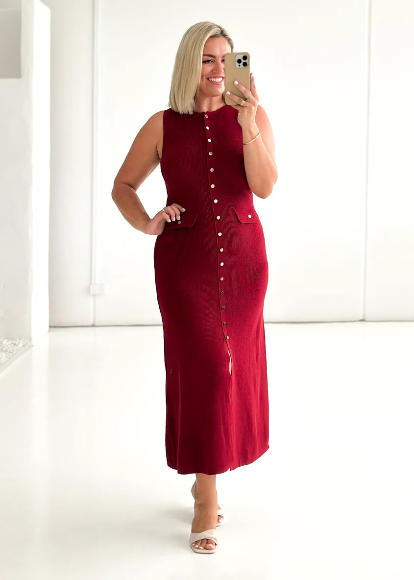 Tully Knit Midi Dress - Wine