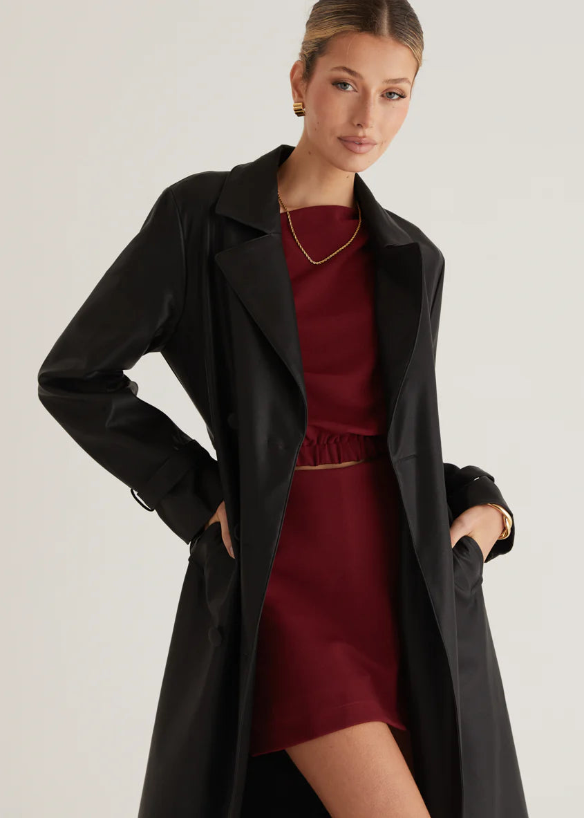 Chanti PU Trench Coat - Black