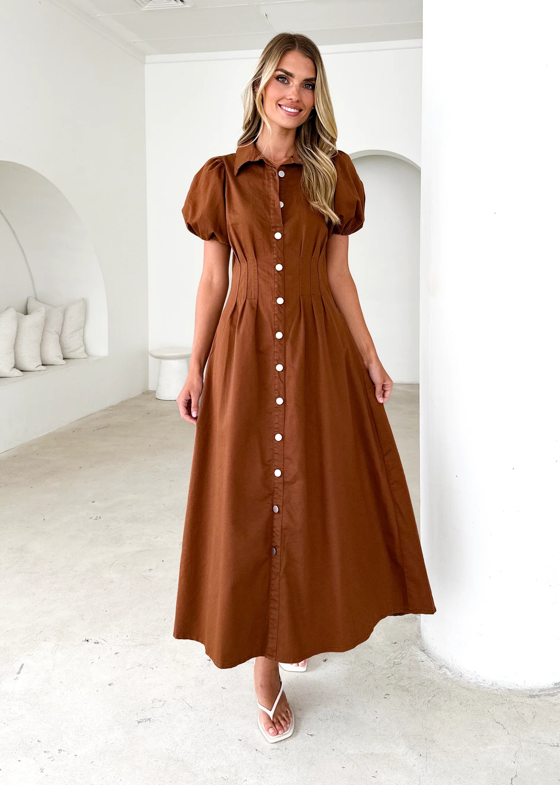 Acer Denim Midi Dress - Brown