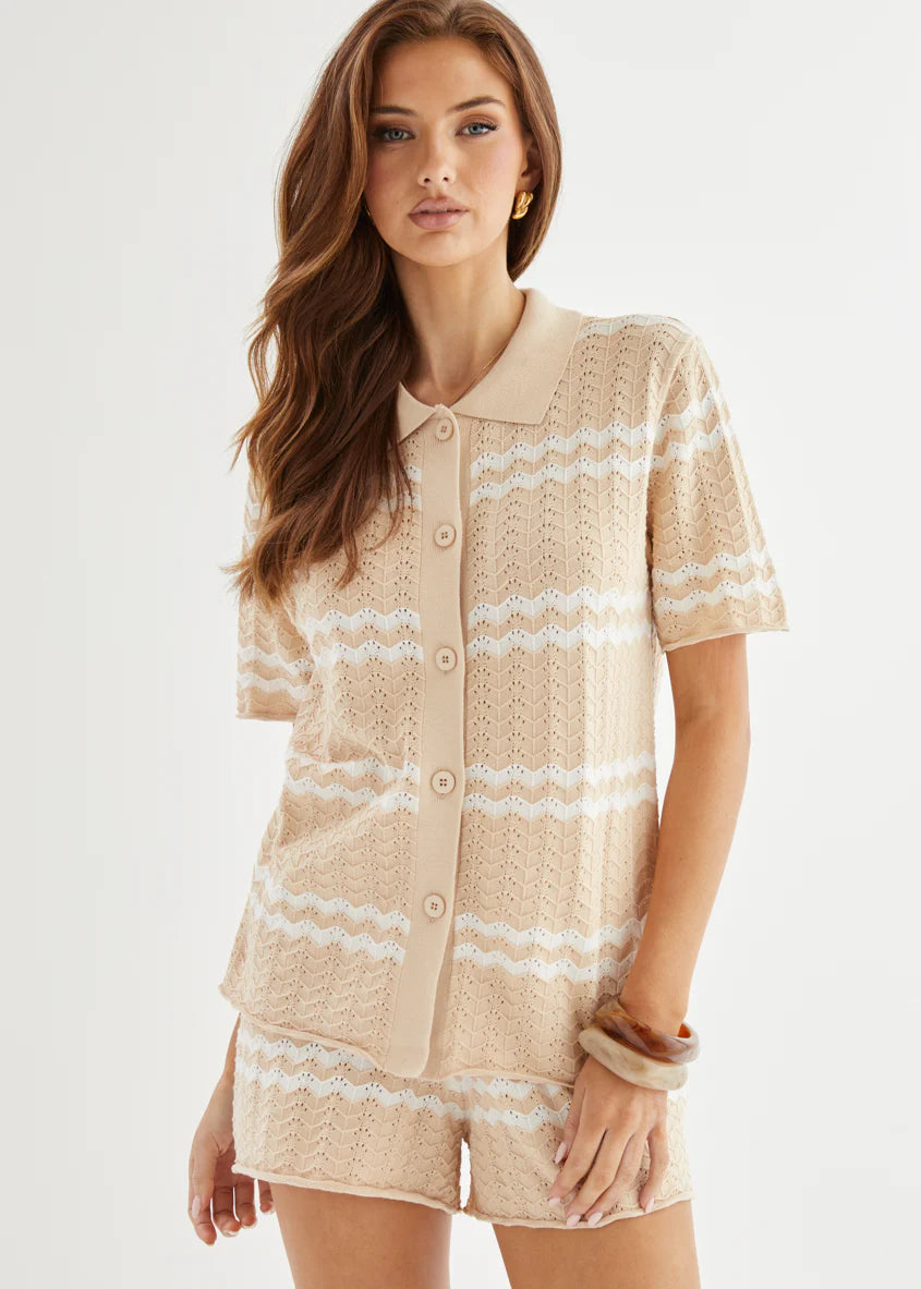 Mallorca Knit Shorts - Sand Stripe
