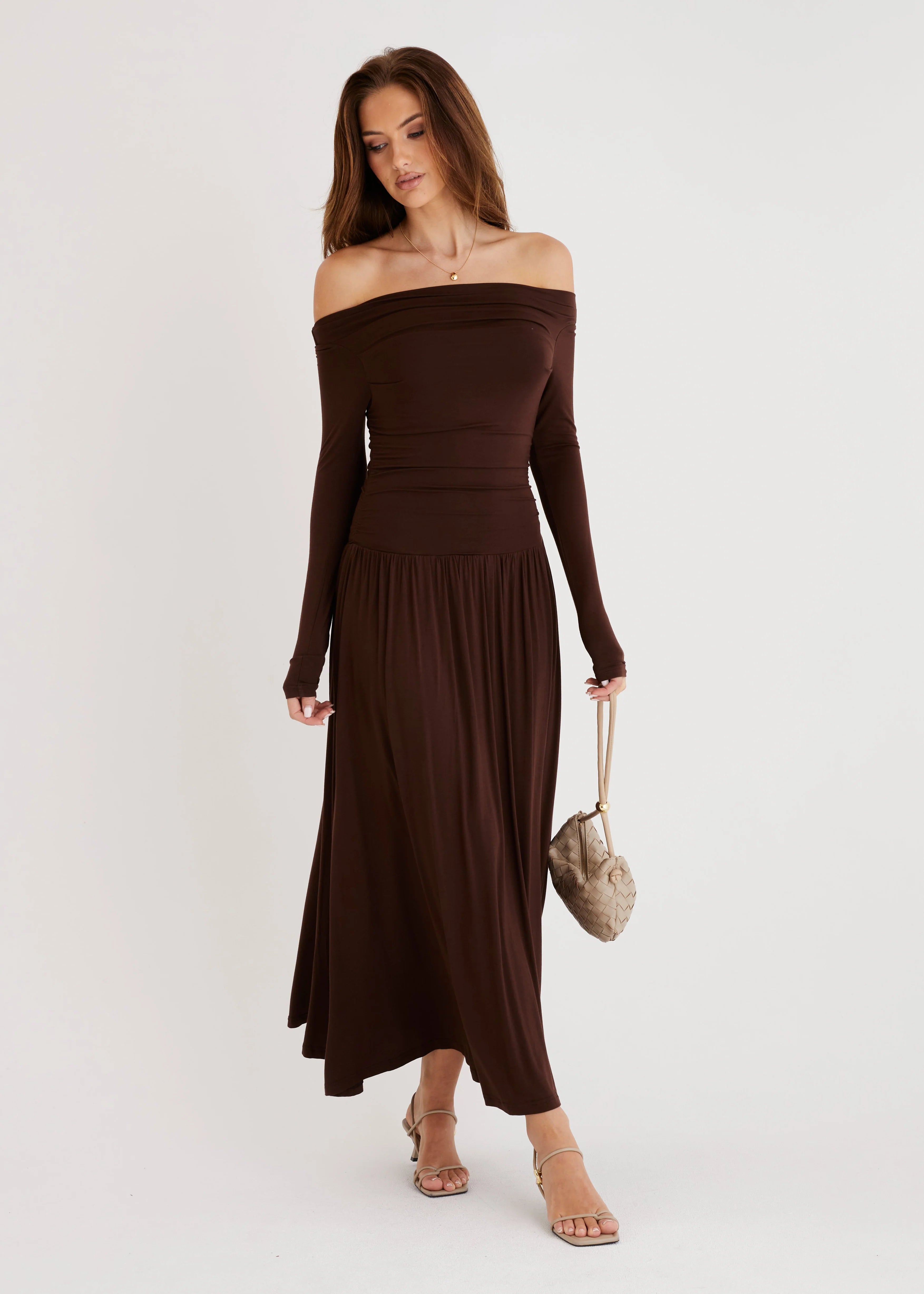 Aluna Off Shoulder Maxi Dress - Chocolate