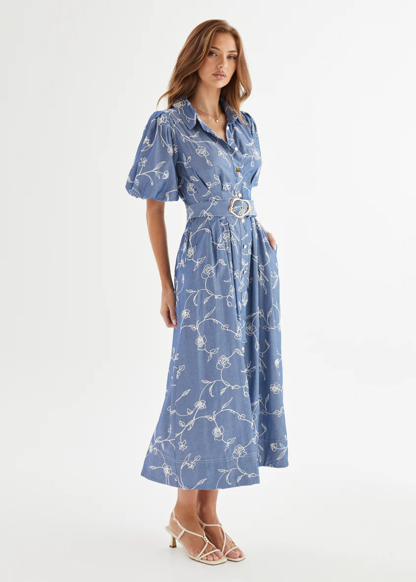 Wanderer Midi Dress - Indigo Chambray